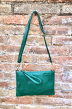 Small leather bag in GREEN. GENUINE leather crossbody bag. Teal green purse with zipper and remomable wistlet. Small green leather bag