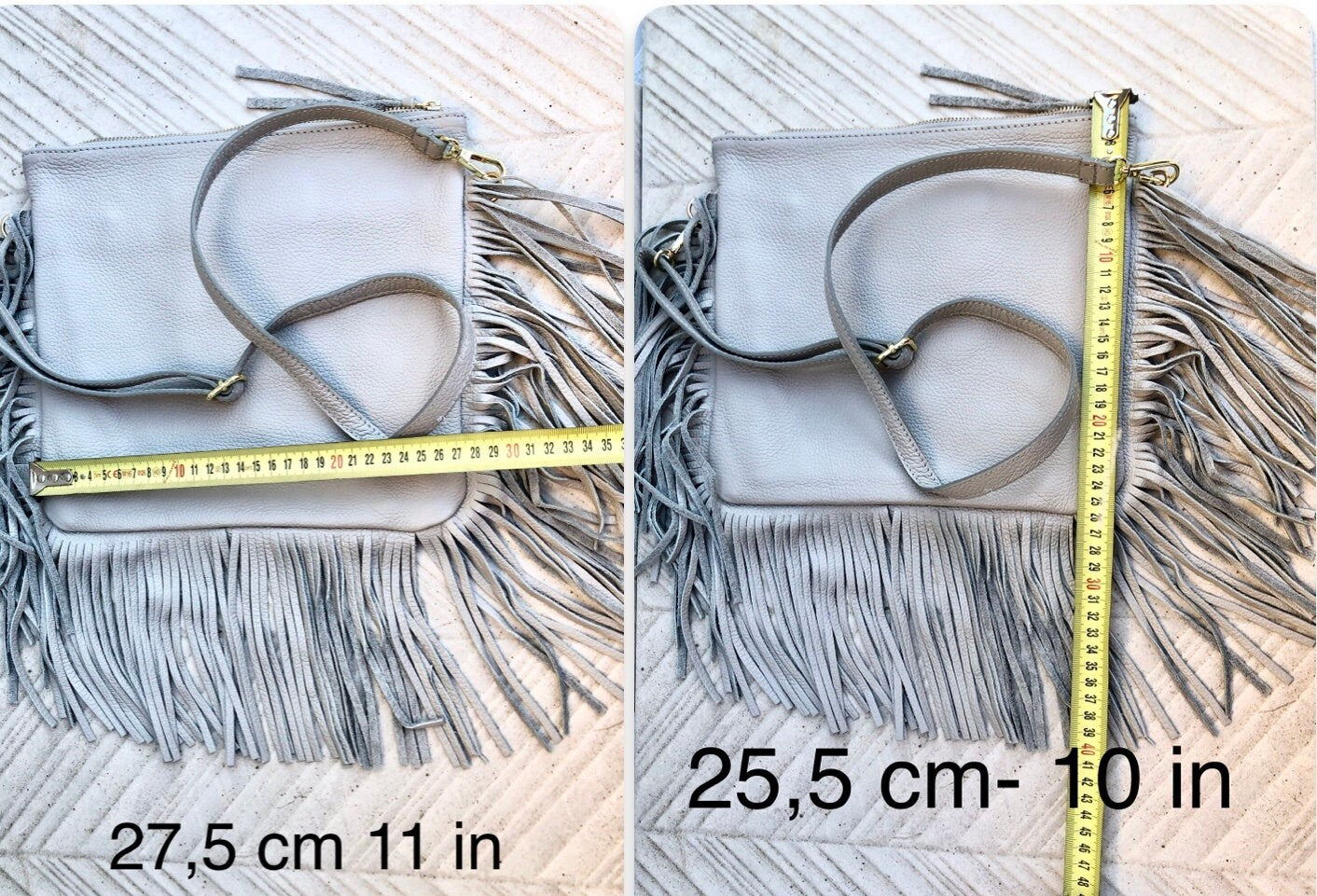 Cross body bag. BOHO genuine leather bag in light GRAY with fringes. Messenger bag in soft leather. Crossbody hippy bag. Gray fringed purse