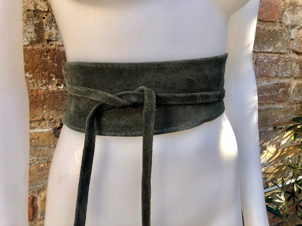 Suede belt in dark green. LONGER OPTION. Obi belt, SASH in genuine soft suede. waist belt, wrap belt in dark green, wraparound boho belt