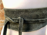 Suede belt in dark green. LONGER OPTION. Obi belt, SASH in genuine soft suede. waist belt, wrap belt in dark green, wraparound boho belt