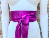 HOT PINK obi belt. Soft genuine leather wrap belt. Wide wraparound waist belt. FUCHSIA boho dress belt in metallic effect leather.Party belt