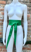 Bright GREEN obi belt. Wrap belt in soft genuine leather. Wraparound waist belt. Wide style. Boho dress belt in green.