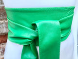 Bright GREEN obi belt. Wrap belt in soft genuine leather. Wraparound waist belt. Wide style. Boho dress belt in green.