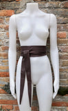 DARK BROWN obi belt. Wrap belt in soft genuine leather. Wraparound waist belt. Wide style. Boho dress belt in chocolate brown.