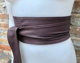 DARK BROWN obi belt. Wrap belt in soft genuine leather. Wraparound waist belt. Wide style. Boho dress belt in chocolate brown.