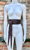 DARK BROWN obi belt. Wrap belt in soft genuine leather. Wraparound waist belt. Wide style. Boho dress belt in chocolate brown.