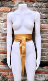 Mustard yellow obi belt. Wrap belt in soft genuine leather. Wraparound waist belt. Wide style. Boho dress belt in yellow