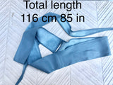 Denim blue obi belt. Wrap belt in soft genuine leather. Wraparound waist belt. Wide style. Blue boho dress belt in blue-gray