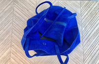 ROYAL blue TOTE leather bag. Soft natural genuine suede leather. Cobalt blue suede shopper for your laptop, tablet, books. Blue suede purse