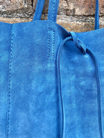 Denim blue TOTE leather bag. Soft natural genuine suede leather. Blue - gray suede shopper for your laptop, tablet, books. Blue suede purse