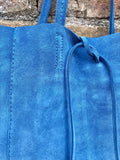 Denim blue TOTE leather bag. Soft natural genuine suede leather. Blue - gray suede shopper for your laptop, tablet, books. Blue suede purse