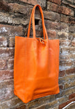 Tote bag in bright ORANGE. Genuine leather shopper bag. Laptop, office bag to carry your tablet / books. Orange leather purse. Hobo bag