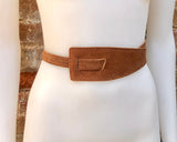 Leather 80s style obi belt . Wrap belt in camel BROWN suede. Waist belt in genuine leather. Saddle brown wraparound belt. Tobacco dress belt