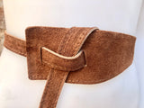 Leather 80s style obi belt . Wrap belt in camel BROWN suede. Waist belt in genuine leather. Saddle brown wraparound belt. Tobacco dress belt