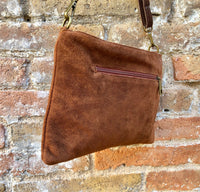 Crossbody bag. Camel BROWN boho suede leather purse with bronze color tacks Genuine suede leather messenger bag. Saddle brown crossbody bag