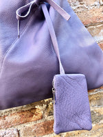 Slouch leather bag in PURPLE . Large shoulder leather bag. Origami boho bag. Large mauve GENUINE leather purse. Lavender purple shopper bag