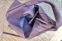 Slouch leather bag in PURPLE . Large shoulder leather bag. Origami boho bag. Large mauve GENUINE leather purse. Lavender purple shopper bag