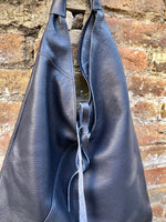 Slouch leather bag in NAVY blue . Large shoulder leather bag. Origami boho bag. Large dark blue GENUINE leather purse. Blue shopper bag