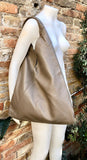 Slouch leather bag in light brown. Large shoulder leather bag. Origami boho bag. Large tan brown GENUINE leather purse. Taupe shopper bag