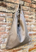 Slouch leather bag in light brown. Large shoulder leather bag. Origami boho bag. Large tan brown GENUINE leather purse. Taupe shopper bag