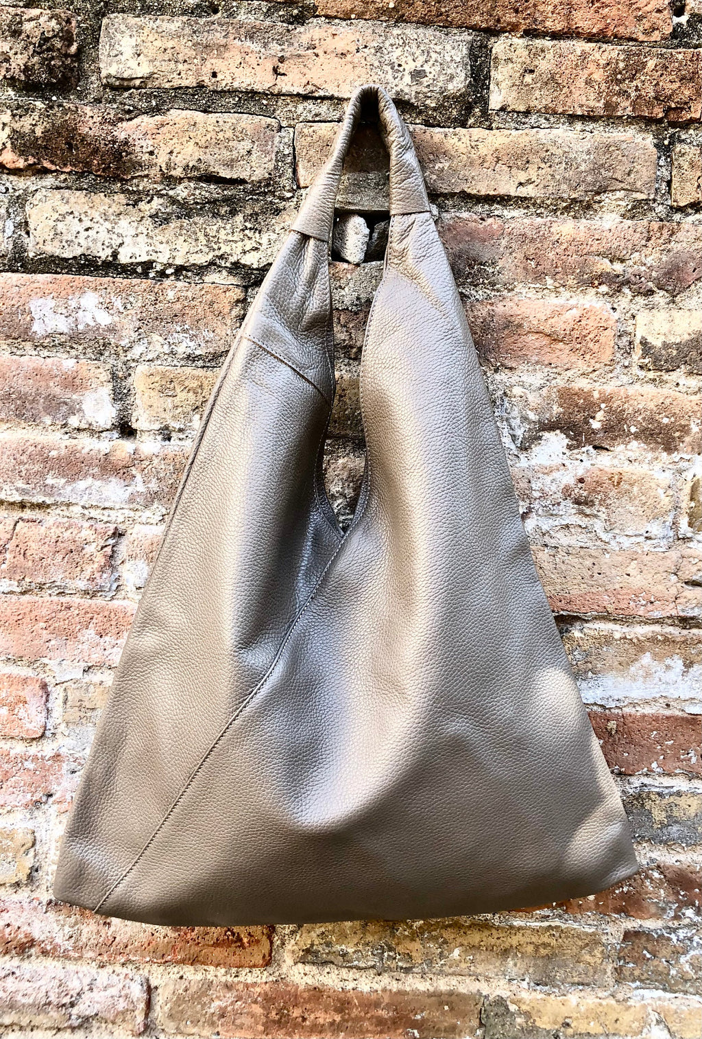 Slouch leather bag in light brown. Large shoulder leather bag. Origami boho bag. Large tan brown GENUINE leather purse. Taupe shopper bag