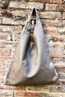 Slouch leather bag in light brown. Large shoulder leather bag. Origami boho bag. Large tan brown GENUINE leather purse. Taupe shopper bag