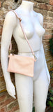 Small leather bag in light pink. Cross body, shoulder bag or wristlet in GENUINE leather. Pink purse with adjustable strap. Soft leather.