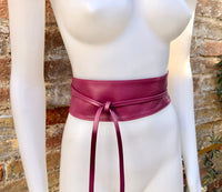 Plum - burgundy wraparound belt in soft leather. Longer option. Genuine leather wine red wrap belt. Boho dress belt, dark red leather sash