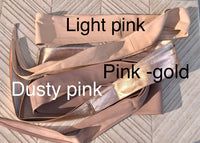 PINK - GOLD obi belt. Soft genuine glitter leather wrap belt. Wraparound waist belt. Wide style. Salmon pink dress belt in metallic leather.