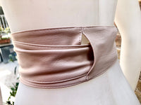 Dusty PINK wide obi belt. Soft genuine leather wrap belt. Wraparound waist belt. Wide style. Light pink dress / overall belt.
