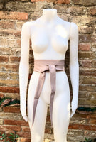 Dusty PINK obi belt. Soft genuine glitter leather wrap belt. Wraparound waist belt. Wide style. Soft pink dress belt in metallic leather.