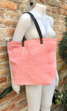 PINK Large TOTE leather bag. Soft suede, genuine leather bag. Pink suede bag. Laptop bag in suede. Large cross body bag. PINK suede purse