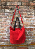 RED Large TOTE leather bag. Soft suede, genuine leather bag. Red suede bag. Laptop bag in suede. Large cross body bag. RED suede purse