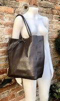 Tote leather bag in DARK brown. Leather shopper in chocolate brown. Soft natural GENUINE leather. Large brown bag for your laptop, books