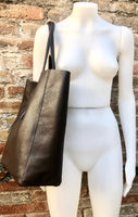 Tote leather bag in DARK brown. Leather shopper in chocolate brown. Soft natural GENUINE leather. Large brown bag for your laptop, books