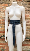 Dark blue - navy blue obi belt. Wrap belt in soft genuine leather. Wraparound waist belt. Wide style. Boho dress belt in dark blue leather