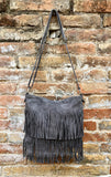 Dark GRAY cross body fringed bag. Gray boho suede leather bag with FRINGES. Larger style. Genuine suede crossbody hippy bag.GREY suede purse