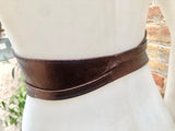 Dark brown OBI belt in natural soft leather. Waist belt,wide leather belt, metallic, wrap belt, boho sash, boho wraparound brown belt