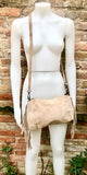 Crossbody / shoulder beige fringe bag. BOHO suede leather bag with FRINGES. Genuine suede crossbody hippy bag. Beige fringed purse. 2 straps