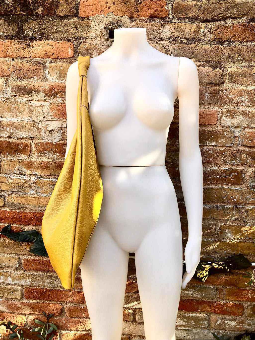 Slouch leather bag in mustard yellow . Large shoulder leather bag. Origami boho bag. Large yellow GENUINE leather purse. Yellow shopper bag