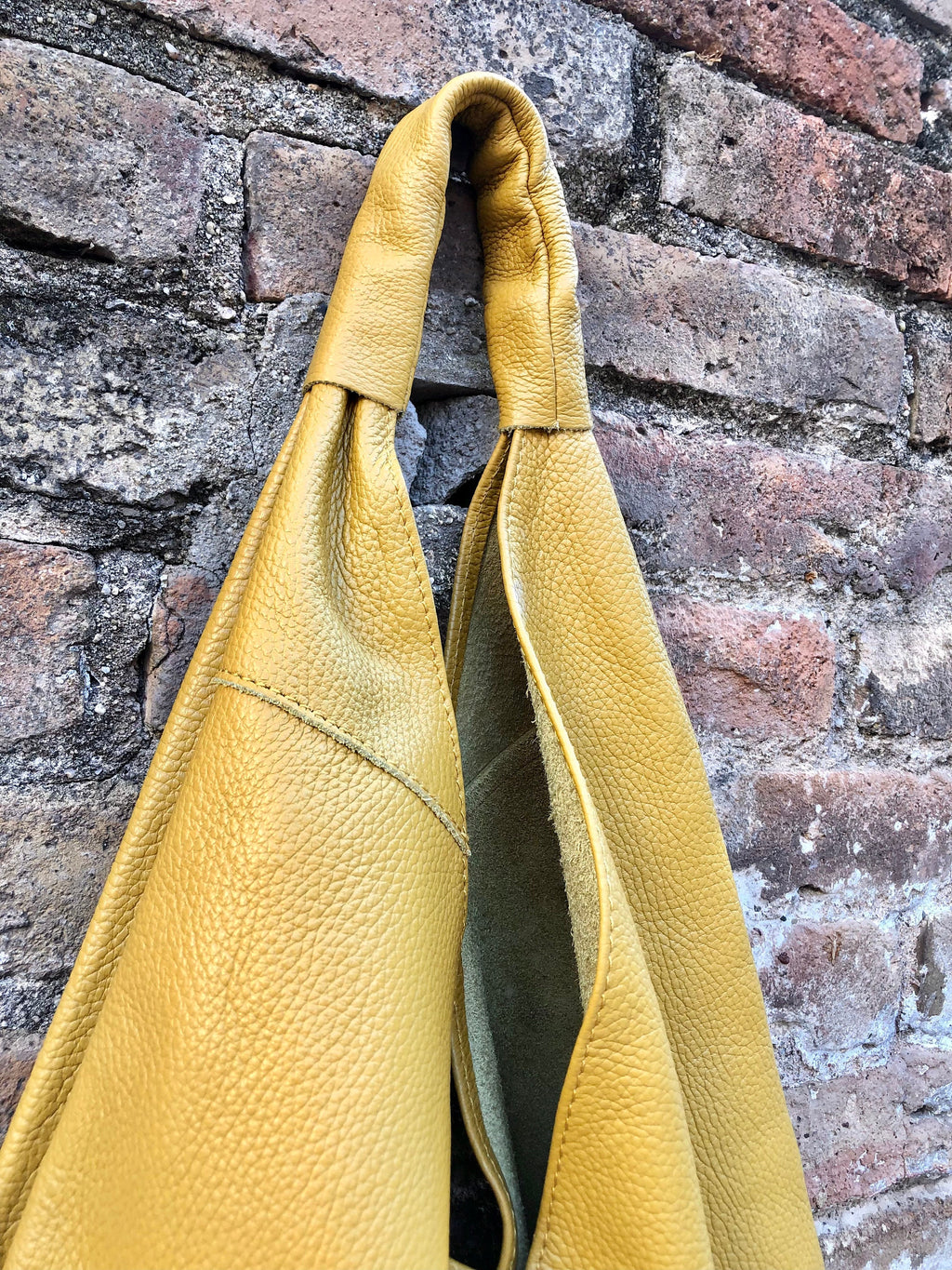 Slouch leather bag in mustard yellow . Large shoulder leather bag. Origami boho bag. Large yellow GENUINE leather purse. Yellow shopper bag