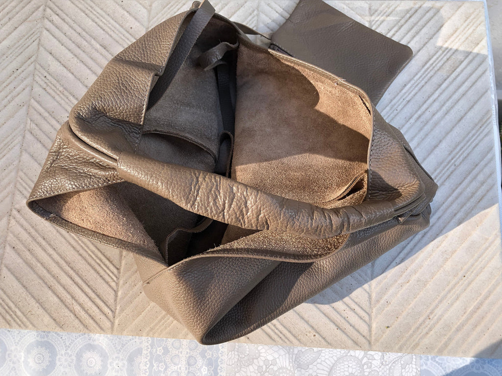 Slouch leather bag in dark brown. Large shoulder leather bag. Origami boho bag. Large brown GENUINE leather purse. Rusty brown shopper bag
