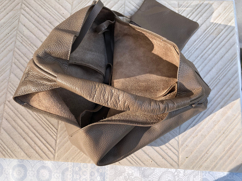 Slouch leather bag in dark brown. Large shoulder leather bag. Origami boho bag. Large brown GENUINE leather purse. Rusty brown shopper bag