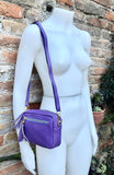 Small leather PURPLE bag. GENUINE leather shoulder or cross body bag. Mauve purple leather purse with tassels, adjustable strap and zipper