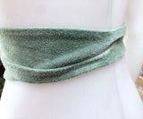 Sage green suede OBI belt. Light green natural soft suede waist belt. Light green suede boho belt, green wraparound genuine leather belt.