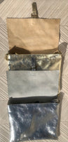 Silver color crossbody leather bag. Soft genuine laminated leather bag. Silver messenger. Silver purse with zipper, flap + adjustable strap.