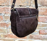 Dark BROWN suede bag. Genuine leather chocolate crossbody bag. Small leather bag with adjustable strap and zipper. Dark brown suede purse.