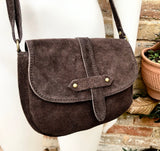 Dark BROWN suede bag. Genuine leather chocolate crossbody bag. Small leather bag with adjustable strap and zipper. Dark brown suede purse.