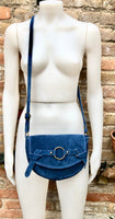 Blue suede bag.Genuine leather. Blue crossbody bag. Small leather bag with adjustable strap and zipper. Small blue suede purse