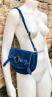 Blue suede bag.Genuine leather. Blue crossbody bag. Small leather bag with adjustable strap and zipper. Small blue suede purse